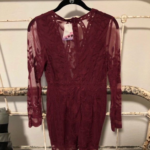 Maroon Lace Mini Dress - Picture 2 of 3